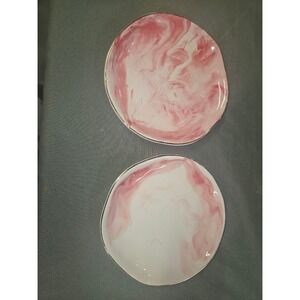 Glitterville Studios Stephen Brown Pink Marble Gold Rim Salad Plates Set of 2